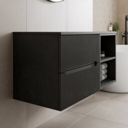 Affine 1000mm Bathroom Vanity Unit Black Countertop Wall Hung Fluted Black Unit - thumbnail 2