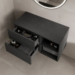 Affine 1000mm Bathroom Vanity Unit Black Countertop Wall Hung Fluted Black Unit - thumbnail 3