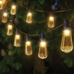 Set Of 20 Solar Powered Deco Bulb String Lights - 10 Lumen Outdoor Garden Festoon Fairy Lighting With Warm White Leds - 10M - thumbnail 1