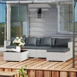 Matteo 6-Piece Modular Rattan Corner Sofa Set With Coffee Table - All-Weather Mixed Grey Outdoor Furniture - thumbnail 2