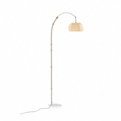 Komore Rustic Freestanding Floor Light Handwoven Bamboo Lampshade Marble Base,e27 - image 1