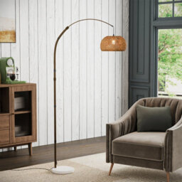 Komore Rustic Freestanding Floor Light Handwoven Bamboo Lampshade Marble Base,e27 - thumbnail 3