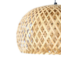 Komore Rustic Freestanding Floor Light Handwoven Bamboo Lampshade Marble Base,e27 - thumbnail 5