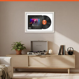 "AK Frames 25X17"" White Sleek Vinyl Record Frame With White Mount For 12 Inch Lp Cover & Disc - Overlapped Design" - thumbnail 8