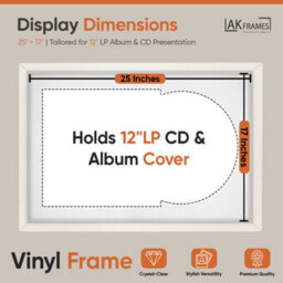 "AK Frames 25X17"" White Sleek Vinyl Record Frame With White Mount For 12 Inch Lp Cover & Disc - Overlapped Design" - thumbnail 2