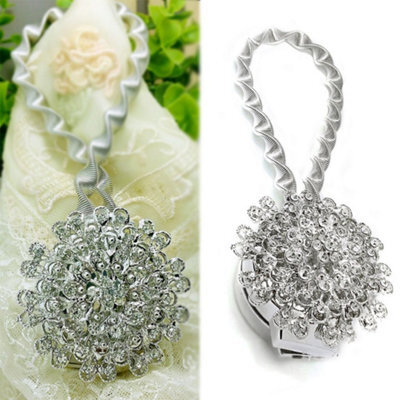 Living And Home Elegant Stylish Exquisite Silver Luxurious Crystal Magnetic Curtain Tiebacks Set Of 2 - image 1