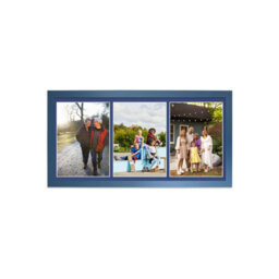AK Frames 16X8 Gold Sleek Multi Photo Frame With Blue Mount - Holds 3 Apertures (3X) 7X5 Photos