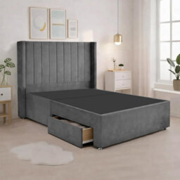 Luxury Grey Plush Milan Double Bed Frame With Mattress 54 Inches Wingback Headboard 2 Footend Storage Drawers - thumbnail 5