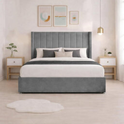 Luxury Grey Plush Milan Double Bed Frame With Mattress 54 Inches Wingback Headboard 2 Footend Storage Drawers - thumbnail 4
