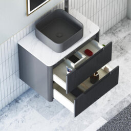 Royal Bathrooms Avenza 700mm Matt Obsidian Black Wall Hung Bathroom Countertop Vanity Unit 2 Drawer With Art Square Basin - thumbnail 5