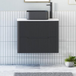 Royal Bathrooms Avenza 700mm Matt Obsidian Black Wall Hung Bathroom Countertop Vanity Unit 2 Drawer With Art Square Basin
