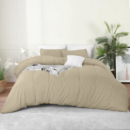 Bedlooms Cream Cotton Duvet Cover Set, Breathable & Anti-Allergic Bedding Set, King 230X220Cm - thumbnail 1
