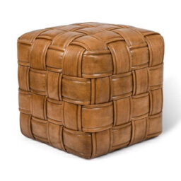 Genuine Real Brown Tan Leather Woven Pouffe Ottoman Footstool Foot Rest 48Cm - thumbnail 2