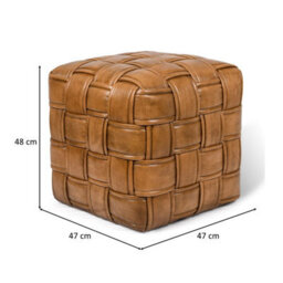 Genuine Real Brown Tan Leather Woven Pouffe Ottoman Footstool Foot Rest 48Cm - thumbnail 5