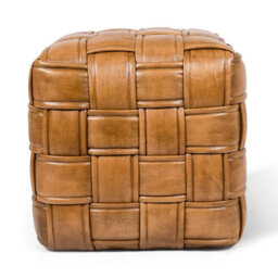 Genuine Real Brown Tan Leather Woven Pouffe Ottoman Footstool Foot Rest 48Cm - thumbnail 3