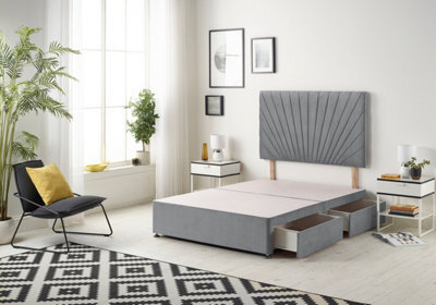 "Somnior Beds Platinum Divan Bed Base With 4 Drawers & 30"" Headboard - Plush Velvet, Charcoal, 4Ft Small Double" - image 1