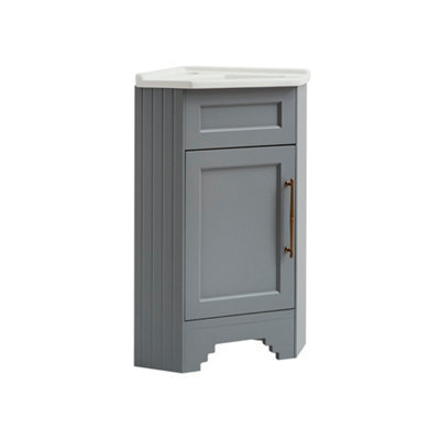 Homestylestore Light Grey 580mm Corner Bathroom Vanity Unit And Brushed Copper T Bar Handles - image 1
