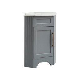 Homestylestore Light Grey 580mm Corner Bathroom Vanity Unit And Brushed Copper T Bar Handles - thumbnail 1
