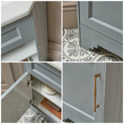 Homestylestore Light Grey 580mm Corner Bathroom Vanity Unit And Brushed Copper T Bar Handles - thumbnail 2