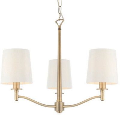 Multi Light Ceiling Pendant 3 Bulb Antique Brass & White Chandelier Lamp Shade - image 1