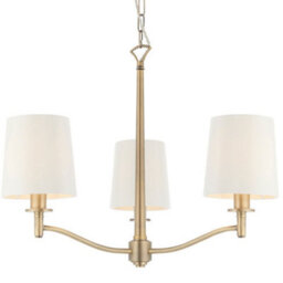 Multi Light Ceiling Pendant 3 Bulb Antique Brass & White Chandelier Lamp Shade
