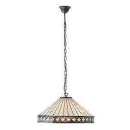 Luminosa Lighting Luminosa Fargo 1 Light Large Ceiling Pendant Dark Bronze, Tiffany Glass, E27 - thumbnail 2