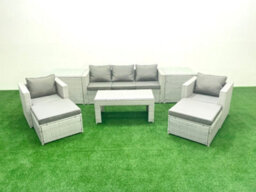 Fimous Rattan Garden Furniture Set 7 Seater Outdoor Garden Sofa 2 Chairs Oblong Coffee Table Set 2 Stools 2 Side Tables Light Grey - thumbnail 1