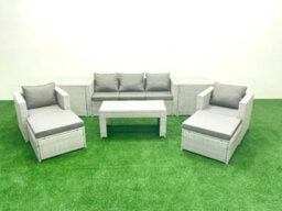 Fimous Rattan Garden Furniture Set 7 Seater Outdoor Garden Sofa 2 Chairs Oblong Coffee Table Set 2 Stools 2 Side Tables Light Grey - thumbnail 2