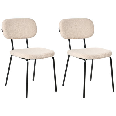 Wyld and Coco Bouclé Dining Chairs Set Of 2, Warm Beige Bouclé With Black Iron Base, Novacasa Retro Style. - image 1