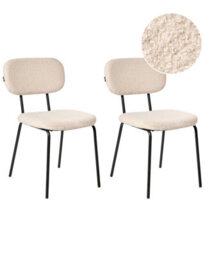 Wyld and Coco Bouclé Dining Chairs Set Of 2, Warm Beige Bouclé With Black Iron Base, Novacasa Retro Style. - thumbnail 3