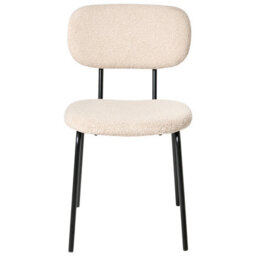 Wyld and Coco Bouclé Dining Chairs Set Of 2, Warm Beige Bouclé With Black Iron Base, Novacasa Retro Style. - thumbnail 6