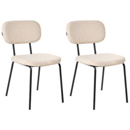 Wyld and Coco Bouclé Dining Chairs Set Of 2, Warm Beige Bouclé With Black Iron Base, Novacasa Retro Style. - thumbnail 1