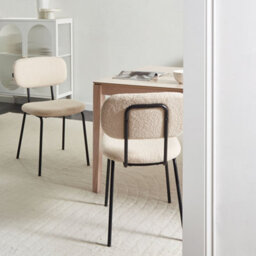 Wyld and Coco Bouclé Dining Chairs Set Of 2, Warm Beige Bouclé With Black Iron Base, Novacasa Retro Style. - thumbnail 2