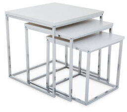 Orsina Sleek Design Matte White Nest Of 3 Tables With Chrome Finish, Modern Design Nesting Tables For Livingroom