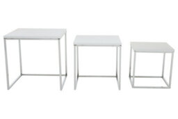 Orsina Sleek Design Matte White Nest Of 3 Tables With Chrome Finish, Modern Design Nesting Tables For Livingroom - thumbnail 2