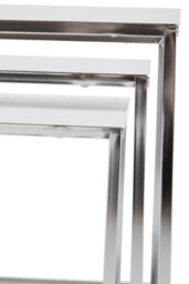 Orsina Sleek Design Matte White Nest Of 3 Tables With Chrome Finish, Modern Design Nesting Tables For Livingroom - thumbnail 5