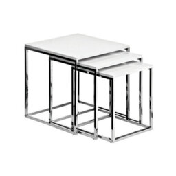 Orsina Sleek Design Matte White Nest Of 3 Tables With Chrome Finish, Modern Design Nesting Tables For Livingroom - thumbnail 6
