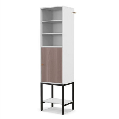 147 Cm Tall Bathroom Cabinet Slim Storage Cabinet With Adjustable Shelves White - image 1