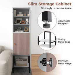 147 Cm Tall Bathroom Cabinet Slim Storage Cabinet With Adjustable Shelves White - thumbnail 4