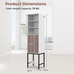 147 Cm Tall Bathroom Cabinet Slim Storage Cabinet With Adjustable Shelves White - thumbnail 2