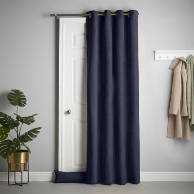 Luxury Living Velvet Chenille Thermal Fleece Lined Ring Top Door Curtain 137Cm X 213Cm Navy - image 1
