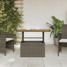 Berkfield Garden Table Grey 90X55X71 Cm Poly Rattan And Acacia Wood - thumbnail 3