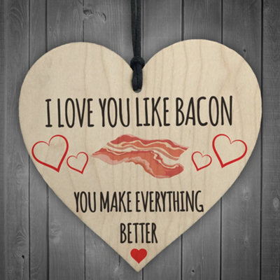 Red Ocean Love You Like Bacon Novelty Wooden Hanging Heart Plaque - image 1