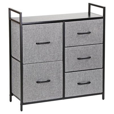 Chest Of Drawers 5 Fabric Drawers With Handles Wood Top And Metal Frame Large Storage Unit Bedroom Or Nursery Black - image 1