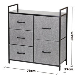 Chest Of Drawers 5 Fabric Drawers With Handles Wood Top And Metal Frame Large Storage Unit Bedroom Or Nursery Black - thumbnail 8