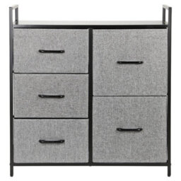 Chest Of Drawers 5 Fabric Drawers With Handles Wood Top And Metal Frame Large Storage Unit Bedroom Or Nursery Black - thumbnail 7