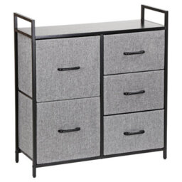 Chest Of Drawers 5 Fabric Drawers With Handles Wood Top And Metal Frame Large Storage Unit Bedroom Or Nursery Black