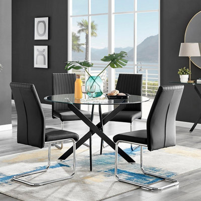 Furniturebox Uk Novara Black Leg 120Cm Round Glass Dining Table & 4 Black Lorenzo Chairs - image 1