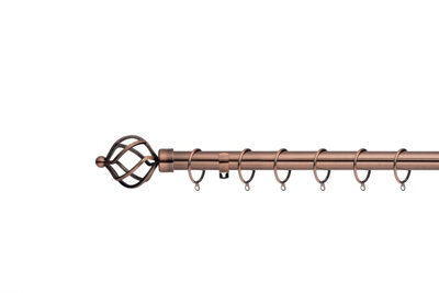 Lister Cartwright 28mm Antique Copper  Fixed Metal Curtain Pole Set Rings With Cage Finial (240 Cm) - image 1