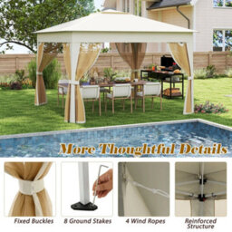 Gazebo Foldable Canopy Tent W/mesh Netting Beige - thumbnail 6